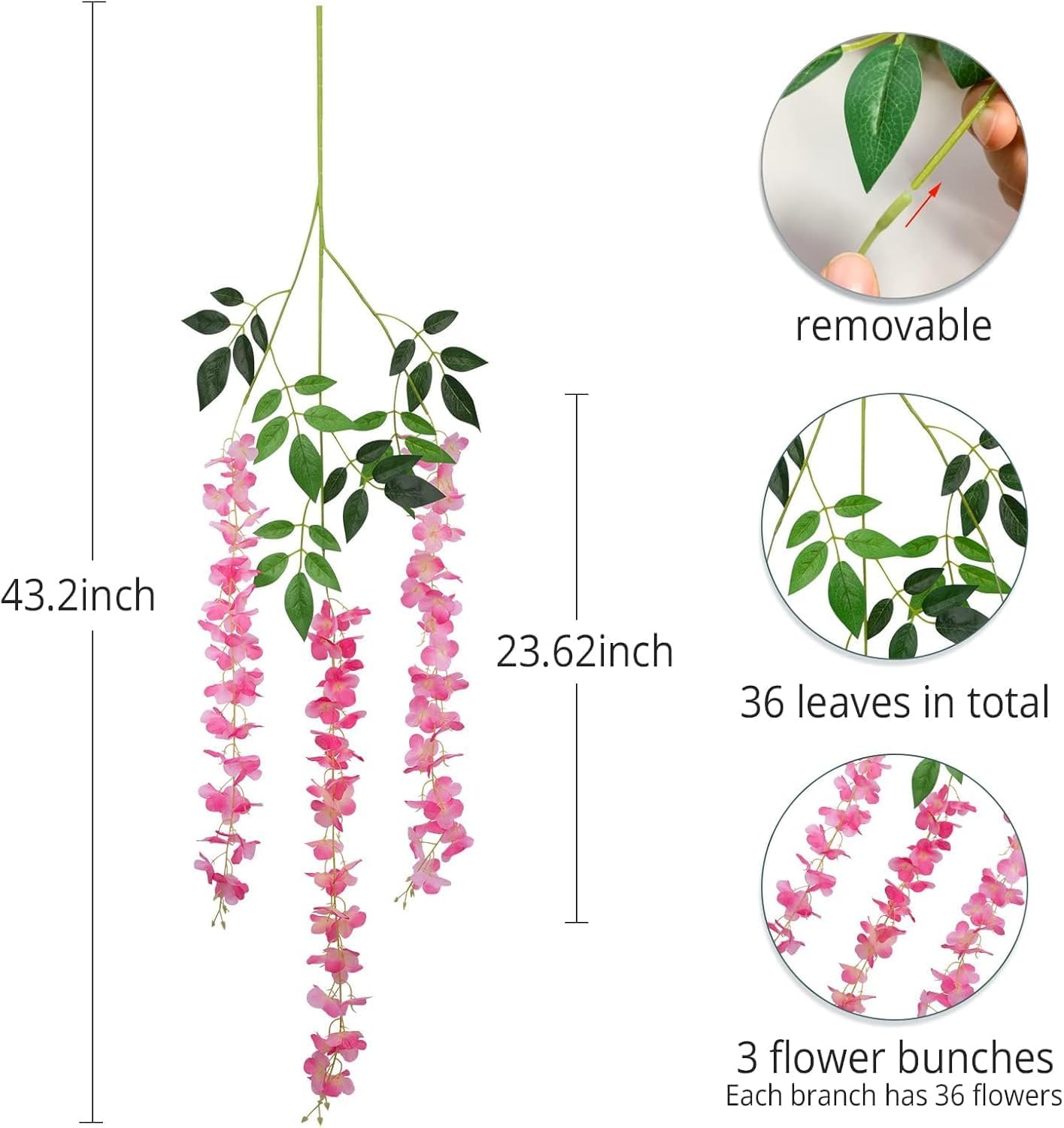 Wisteria Hanging Flowers 12 Pack Wisteria Artificial Flowers Fake Silk Flowers String Vine Ratta Hanging Garland for Home Garden Party Wedding Backdrop Arch Decor (Yellow)