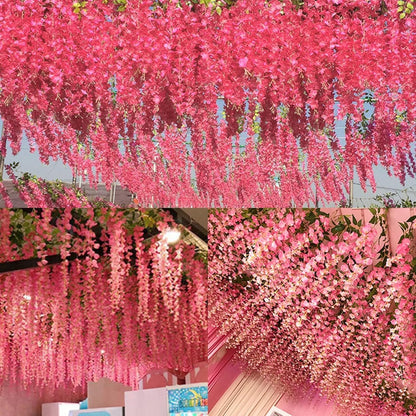 Wisteria Hanging Flowers 12 Pack Wisteria Artificial Flowers Fake Silk Flowers String Vine Ratta Hanging Garland for Home Garden Party Wedding Backdrop Arch Decor (Yellow)