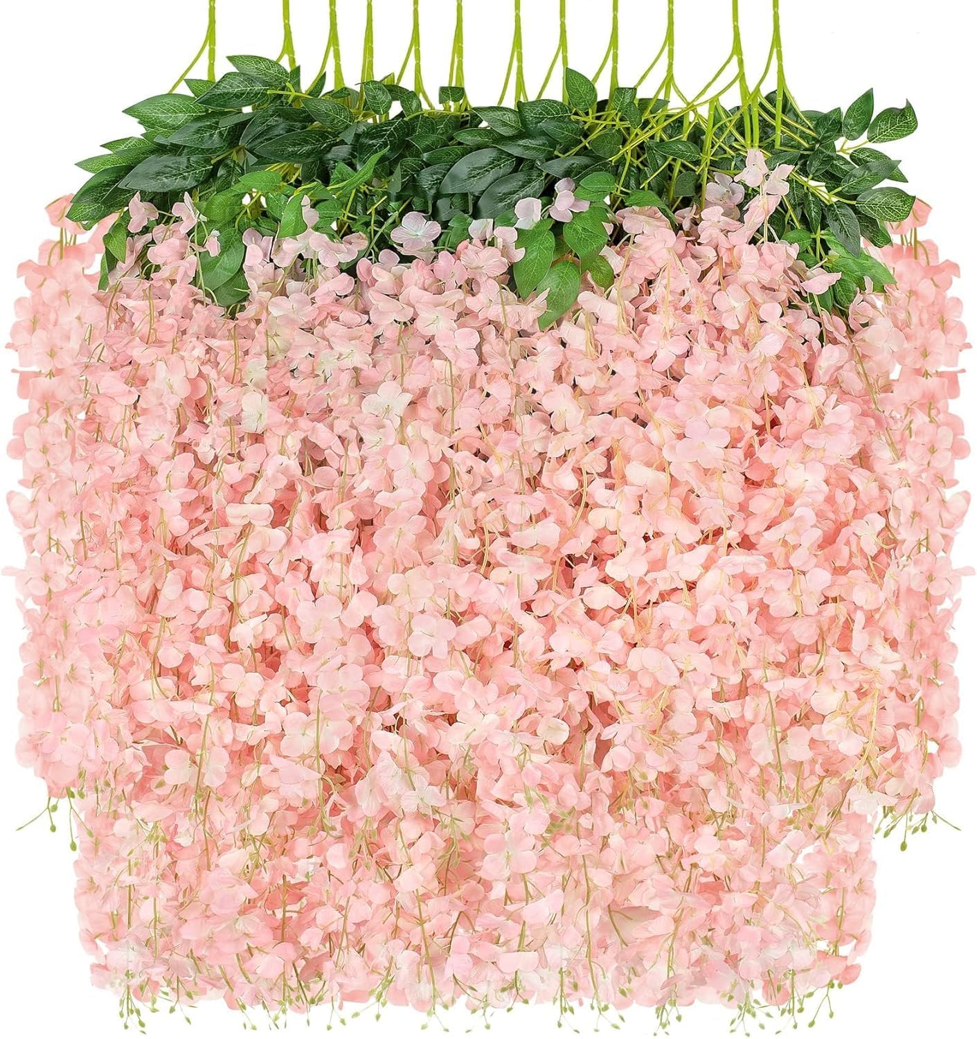 Wisteria Hanging Flowers 12 Pack Wisteria Artificial Flowers Fake Silk Flowers String Vine Ratta Hanging Garland for Home Garden Party Wedding Backdrop Arch Decor (Yellow)