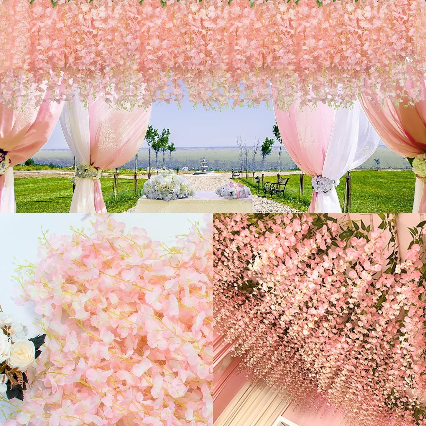 Wisteria Hanging Flowers 12 Pack Wisteria Artificial Flowers Fake Silk Flowers String Vine Ratta Hanging Garland for Home Garden Party Wedding Backdrop Arch Decor (Yellow)