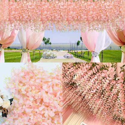 Wisteria Hanging Flowers 12 Pack Wisteria Artificial Flowers Fake Silk Flowers String Vine Ratta Hanging Garland for Home Garden Party Wedding Backdrop Arch Decor (Yellow)