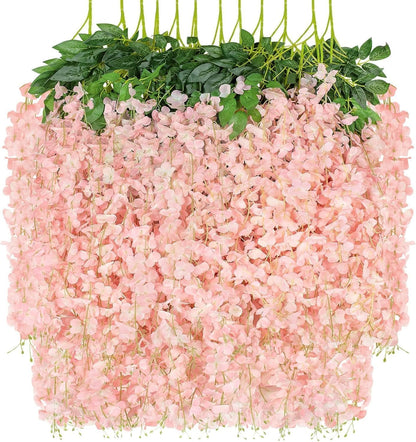 Wisteria Hanging Flowers 12 Pack Wisteria Artificial Flowers Fake Silk Flowers String Vine Ratta Hanging Garland for Home Garden Party Wedding Backdrop Arch Decor (Yellow)