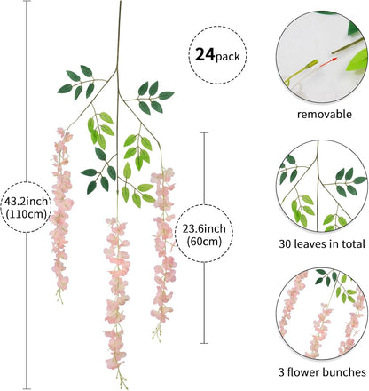 Wisteria Hanging Flowers 12 Pack Wisteria Artificial Flowers Fake Silk Flowers String Vine Ratta Hanging Garland for Home Garden Party Wedding Backdrop Arch Decor (Yellow)