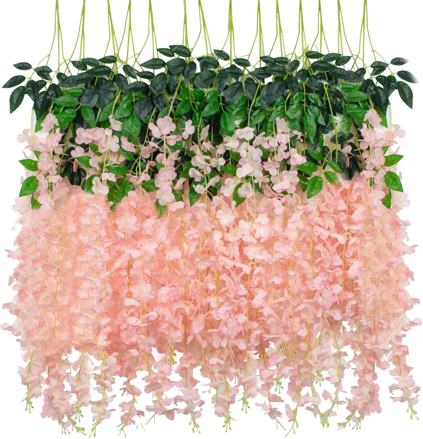 Wisteria Hanging Flowers 12 Pack Wisteria Artificial Flowers Fake Silk Flowers String Vine Ratta Hanging Garland for Home Garden Party Wedding Backdrop Arch Decor (Yellow)