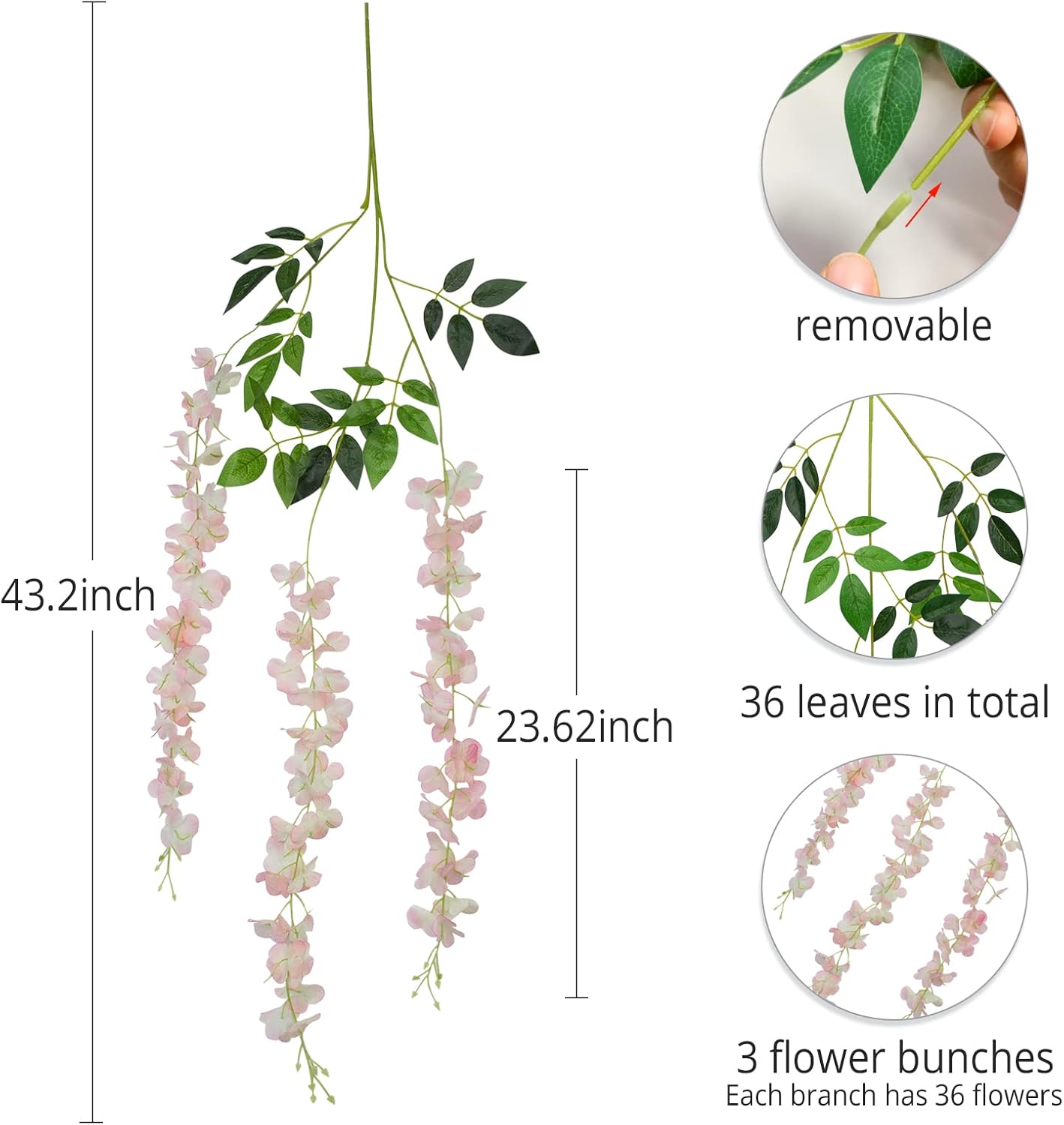 Wisteria Hanging Flowers 12 Pack Wisteria Artificial Flowers Fake Silk Flowers String Vine Ratta Hanging Garland for Home Garden Party Wedding Backdrop Arch Decor (Yellow)