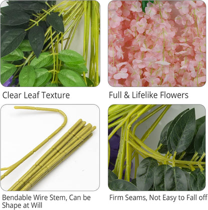 Wisteria Hanging Flowers 12 Pack Wisteria Artificial Flowers Fake Silk Flowers String Vine Ratta Hanging Garland for Home Garden Party Wedding Backdrop Arch Decor (Yellow)