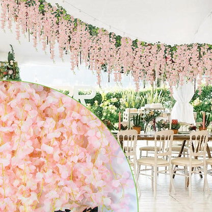 Wisteria Hanging Flowers 12 Pack Wisteria Artificial Flowers Fake Silk Flowers String Vine Ratta Hanging Garland for Home Garden Party Wedding Backdrop Arch Decor (Yellow)