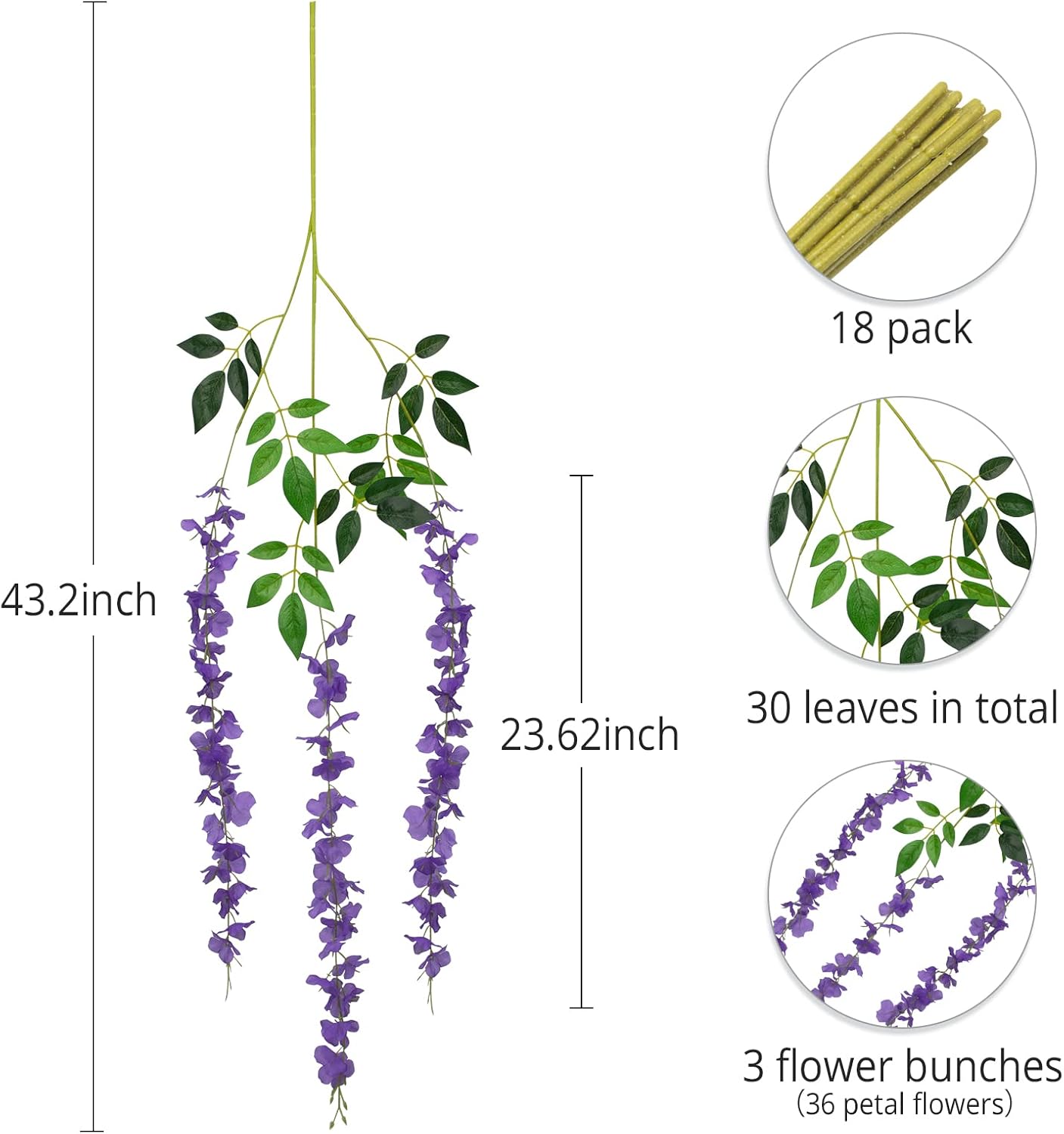 Wisteria Hanging Flowers 12 Pack Wisteria Artificial Flowers Fake Silk Flowers String Vine Ratta Hanging Garland for Home Garden Party Wedding Backdrop Arch Decor (Yellow)