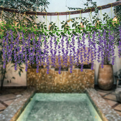 Wisteria Hanging Flowers 12 Pack Wisteria Artificial Flowers Fake Silk Flowers String Vine Ratta Hanging Garland for Home Garden Party Wedding Backdrop Arch Decor (Yellow)