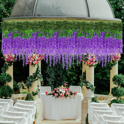 Wisteria Hanging Flowers 12 Pack Wisteria Artificial Flowers Fake Silk Flowers String Vine Ratta Hanging Garland for Home Garden Party Wedding Backdrop Arch Decor (Yellow)