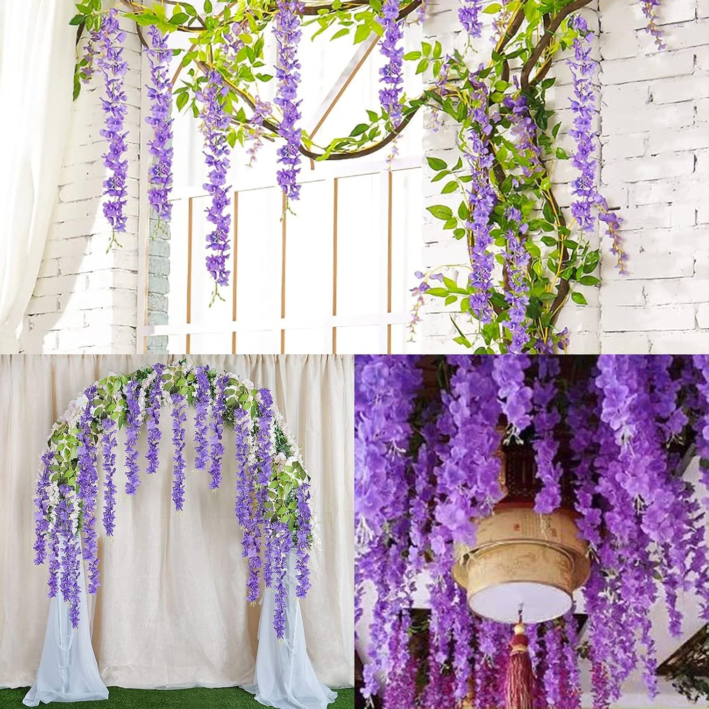 Wisteria Hanging Flowers 12 Pack Wisteria Artificial Flowers Fake Silk Flowers String Vine Ratta Hanging Garland for Home Garden Party Wedding Backdrop Arch Decor (Yellow)