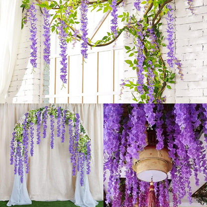 Wisteria Hanging Flowers 12 Pack Wisteria Artificial Flowers Fake Silk Flowers String Vine Ratta Hanging Garland for Home Garden Party Wedding Backdrop Arch Decor (Yellow)