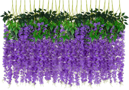 Wisteria Hanging Flowers 12 Pack Wisteria Artificial Flowers Fake Silk Flowers String Vine Ratta Hanging Garland for Home Garden Party Wedding Backdrop Arch Decor (Yellow)
