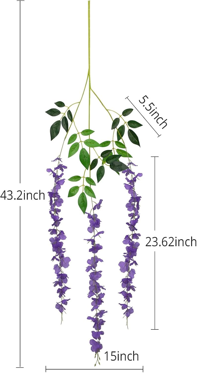 Wisteria Hanging Flowers 12 Pack Wisteria Artificial Flowers Fake Silk Flowers String Vine Ratta Hanging Garland for Home Garden Party Wedding Backdrop Arch Decor (Yellow)