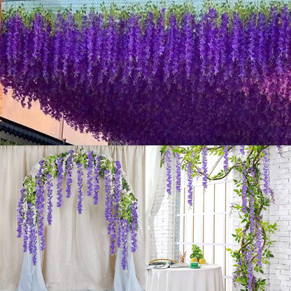 Wisteria Hanging Flowers 12 Pack Wisteria Artificial Flowers Fake Silk Flowers String Vine Ratta Hanging Garland for Home Garden Party Wedding Backdrop Arch Decor (Yellow)