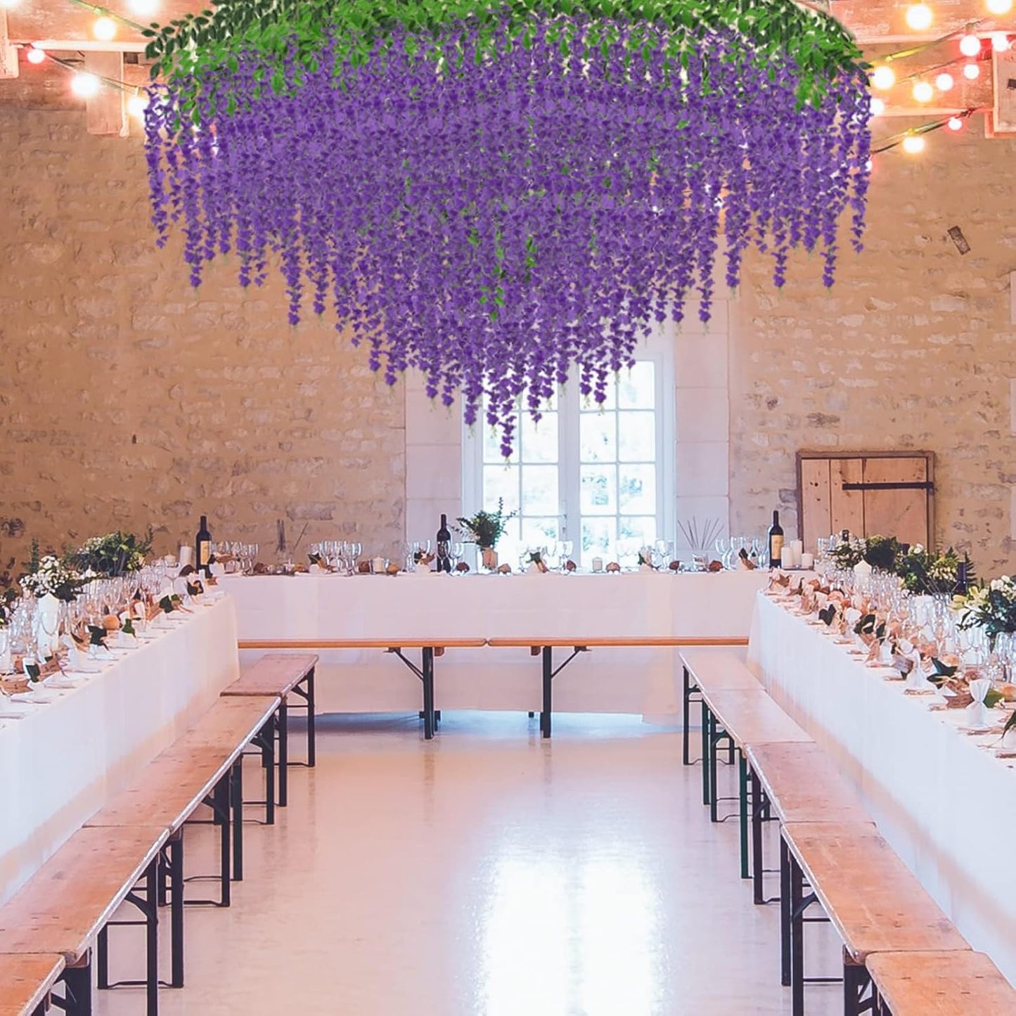 Wisteria Hanging Flowers 12 Pack Wisteria Artificial Flowers Fake Silk Flowers String Vine Ratta Hanging Garland for Home Garden Party Wedding Backdrop Arch Decor (Yellow)