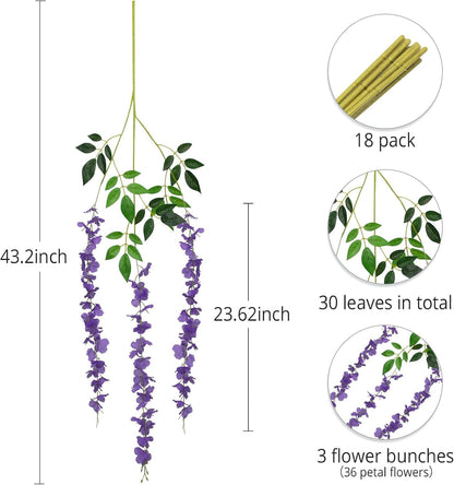 Wisteria Hanging Flowers 12 Pack Wisteria Artificial Flowers Fake Silk Flowers String Vine Ratta Hanging Garland for Home Garden Party Wedding Backdrop Arch Decor (Yellow)