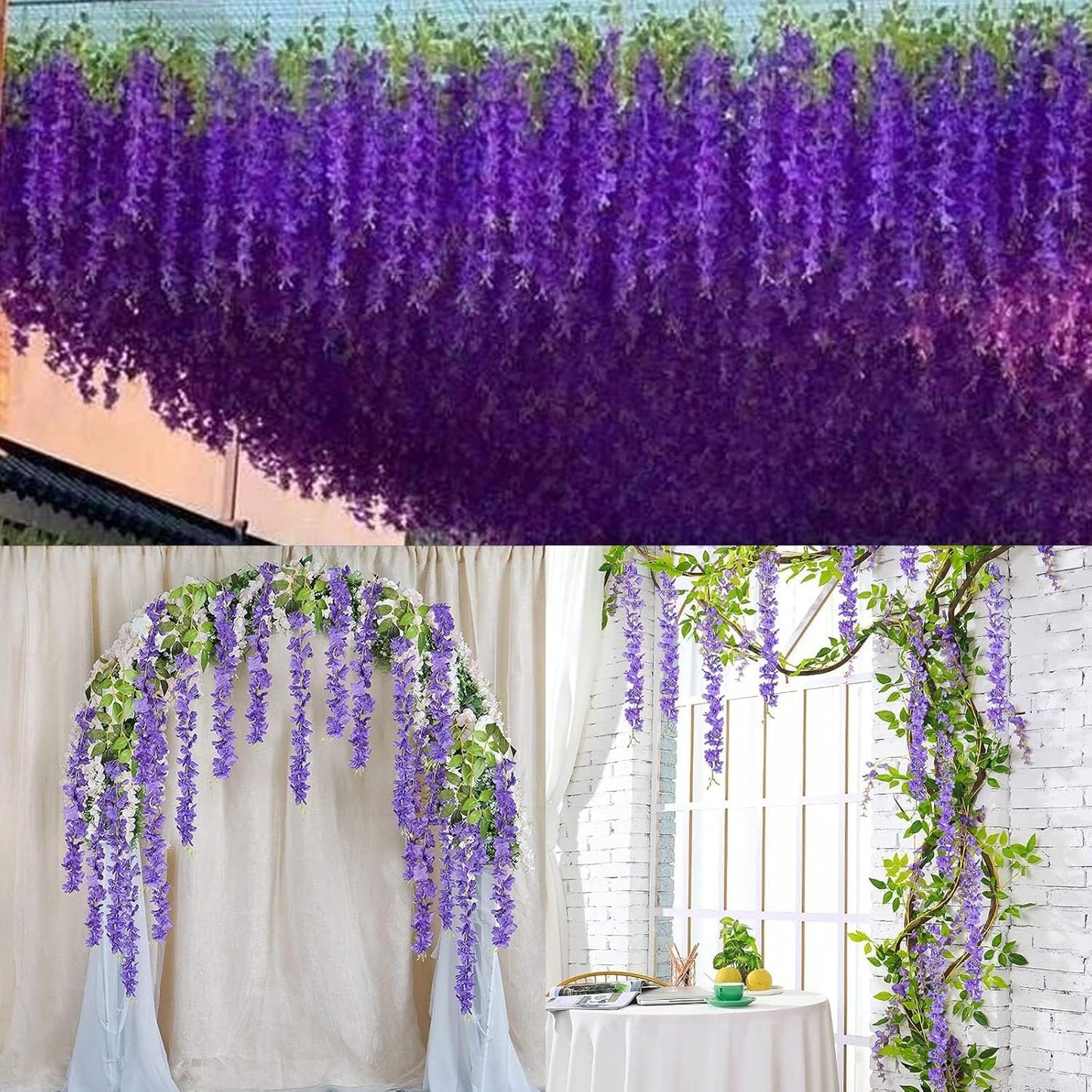 Wisteria Hanging Flowers 12 Pack Wisteria Artificial Flowers Fake Silk Flowers String Vine Ratta Hanging Garland for Home Garden Party Wedding Backdrop Arch Decor (Yellow)