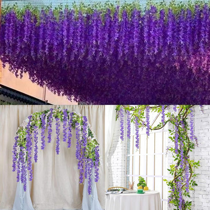 Wisteria Hanging Flowers 12 Pack Wisteria Artificial Flowers Fake Silk Flowers String Vine Ratta Hanging Garland for Home Garden Party Wedding Backdrop Arch Decor (Yellow)