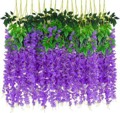 Wisteria Hanging Flowers 12 Pack Wisteria Artificial Flowers Fake Silk Flowers String Vine Ratta Hanging Garland for Home Garden Party Wedding Backdrop Arch Decor (Yellow)