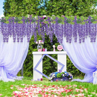 Wisteria Hanging Flowers 12 Pack Wisteria Artificial Flowers Fake Silk Flowers String Vine Ratta Hanging Garland for Home Garden Party Wedding Backdrop Arch Decor (Yellow)