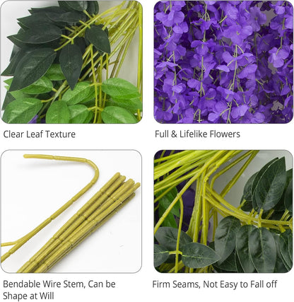 Wisteria Hanging Flowers 12 Pack Wisteria Artificial Flowers Fake Silk Flowers String Vine Ratta Hanging Garland for Home Garden Party Wedding Backdrop Arch Decor (Yellow)