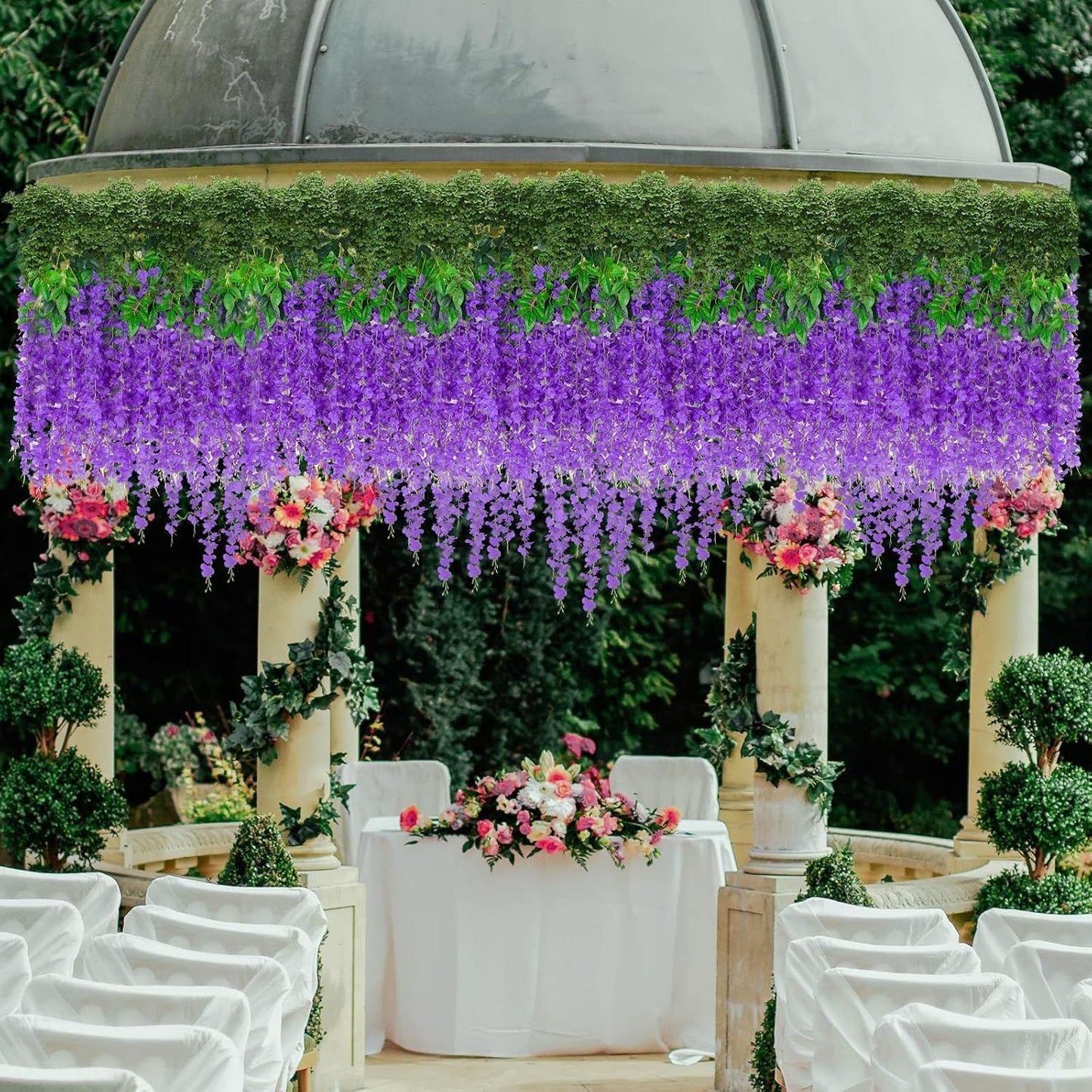 Wisteria Hanging Flowers 12 Pack Wisteria Artificial Flowers Fake Silk Flowers String Vine Ratta Hanging Garland for Home Garden Party Wedding Backdrop Arch Decor (Yellow)