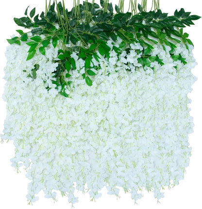 Wisteria Hanging Flowers 12 Pack Wisteria Artificial Flowers Fake Silk Flowers String Vine Ratta Hanging Garland for Home Garden Party Wedding Backdrop Arch Decor (Yellow)