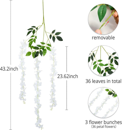 Wisteria Hanging Flowers 12 Pack Wisteria Artificial Flowers Fake Silk Flowers String Vine Ratta Hanging Garland for Home Garden Party Wedding Backdrop Arch Decor (Yellow)