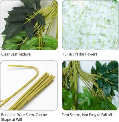Wisteria Hanging Flowers 12 Pack Wisteria Artificial Flowers Fake Silk Flowers String Vine Ratta Hanging Garland for Home Garden Party Wedding Backdrop Arch Decor (Yellow)