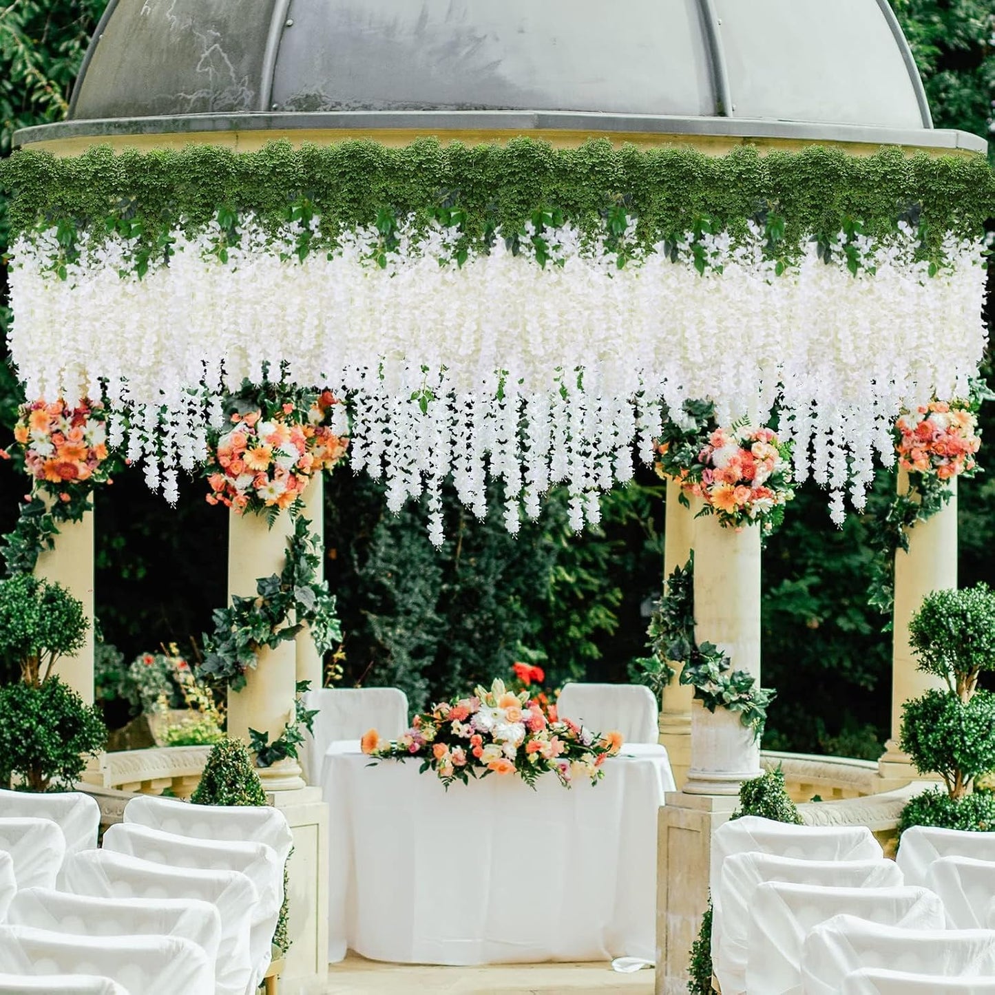 Wisteria Hanging Flowers 12 Pack Wisteria Artificial Flowers Fake Silk Flowers String Vine Ratta Hanging Garland for Home Garden Party Wedding Backdrop Arch Decor (Yellow)