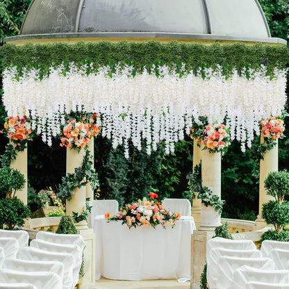 Wisteria Hanging Flowers 12 Pack Wisteria Artificial Flowers Fake Silk Flowers String Vine Ratta Hanging Garland for Home Garden Party Wedding Backdrop Arch Decor (Yellow)