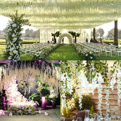 Wisteria Hanging Flowers 12 Pack Wisteria Artificial Flowers Fake Silk Flowers String Vine Ratta Hanging Garland for Home Garden Party Wedding Backdrop Arch Decor (Yellow)