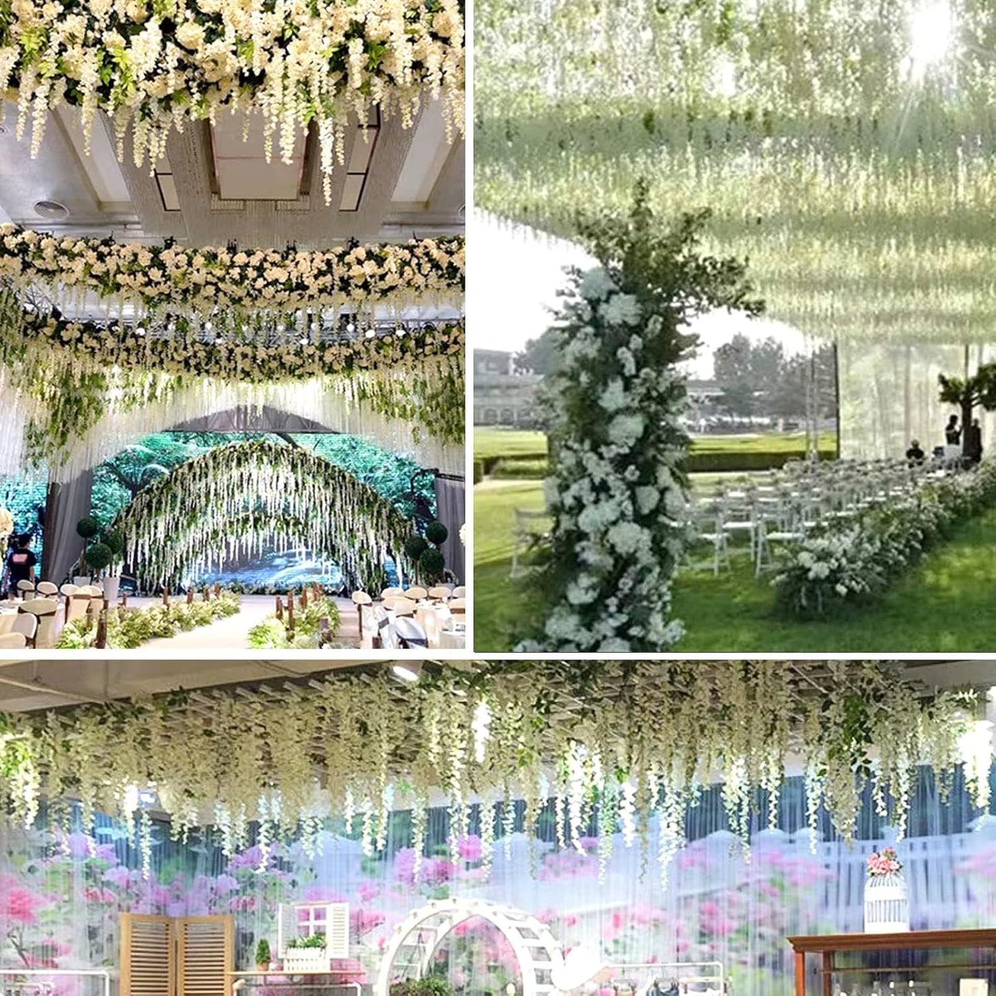Wisteria Hanging Flowers 12 Pack Wisteria Artificial Flowers Fake Silk Flowers String Vine Ratta Hanging Garland for Home Garden Party Wedding Backdrop Arch Decor (Yellow)