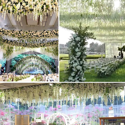 Wisteria Hanging Flowers 12 Pack Wisteria Artificial Flowers Fake Silk Flowers String Vine Ratta Hanging Garland for Home Garden Party Wedding Backdrop Arch Decor (Yellow)