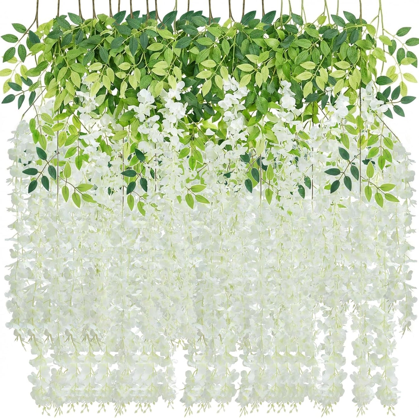 Wisteria Hanging Flowers 12 Pack Wisteria Artificial Flowers Fake Silk Flowers String Vine Ratta Hanging Garland for Home Garden Party Wedding Backdrop Arch Decor (Yellow)