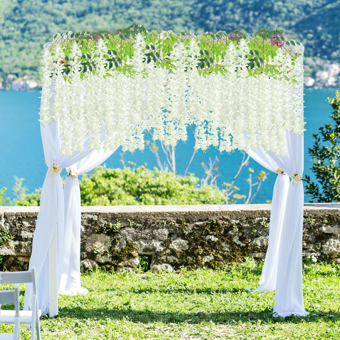 Wisteria Hanging Flowers 12 Pack Wisteria Artificial Flowers Fake Silk Flowers String Vine Ratta Hanging Garland for Home Garden Party Wedding Backdrop Arch Decor (Yellow)