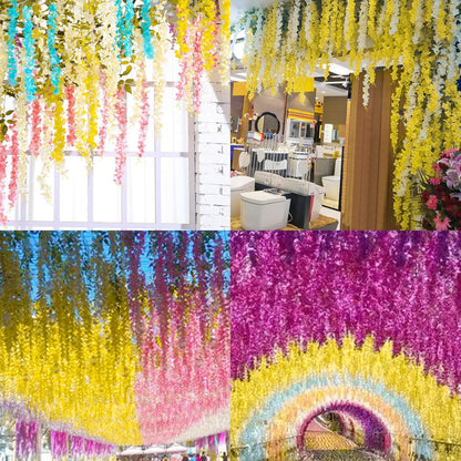 Wisteria Hanging Flowers 12 Pack Wisteria Artificial Flowers Fake Silk Flowers String Vine Ratta Hanging Garland for Home Garden Party Wedding Backdrop Arch Decor (Yellow)