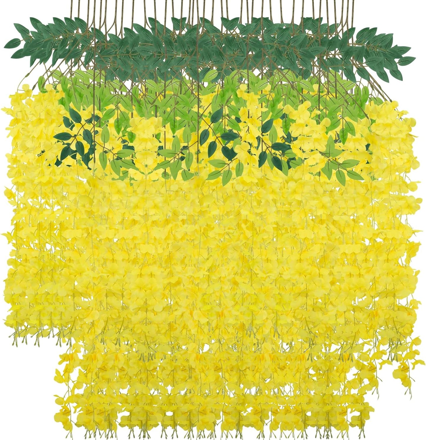 Wisteria Hanging Flowers 12 Pack Wisteria Artificial Flowers Fake Silk Flowers String Vine Ratta Hanging Garland for Home Garden Party Wedding Backdrop Arch Decor (Yellow)