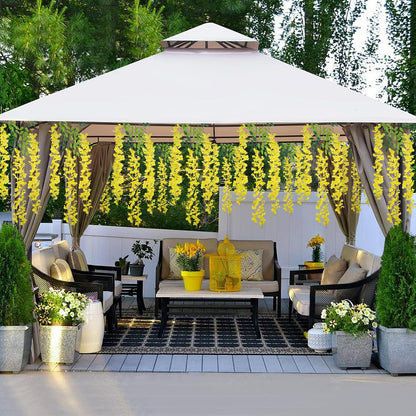 Wisteria Hanging Flowers 12 Pack Wisteria Artificial Flowers Fake Silk Flowers String Vine Ratta Hanging Garland for Home Garden Party Wedding Backdrop Arch Decor (Yellow)