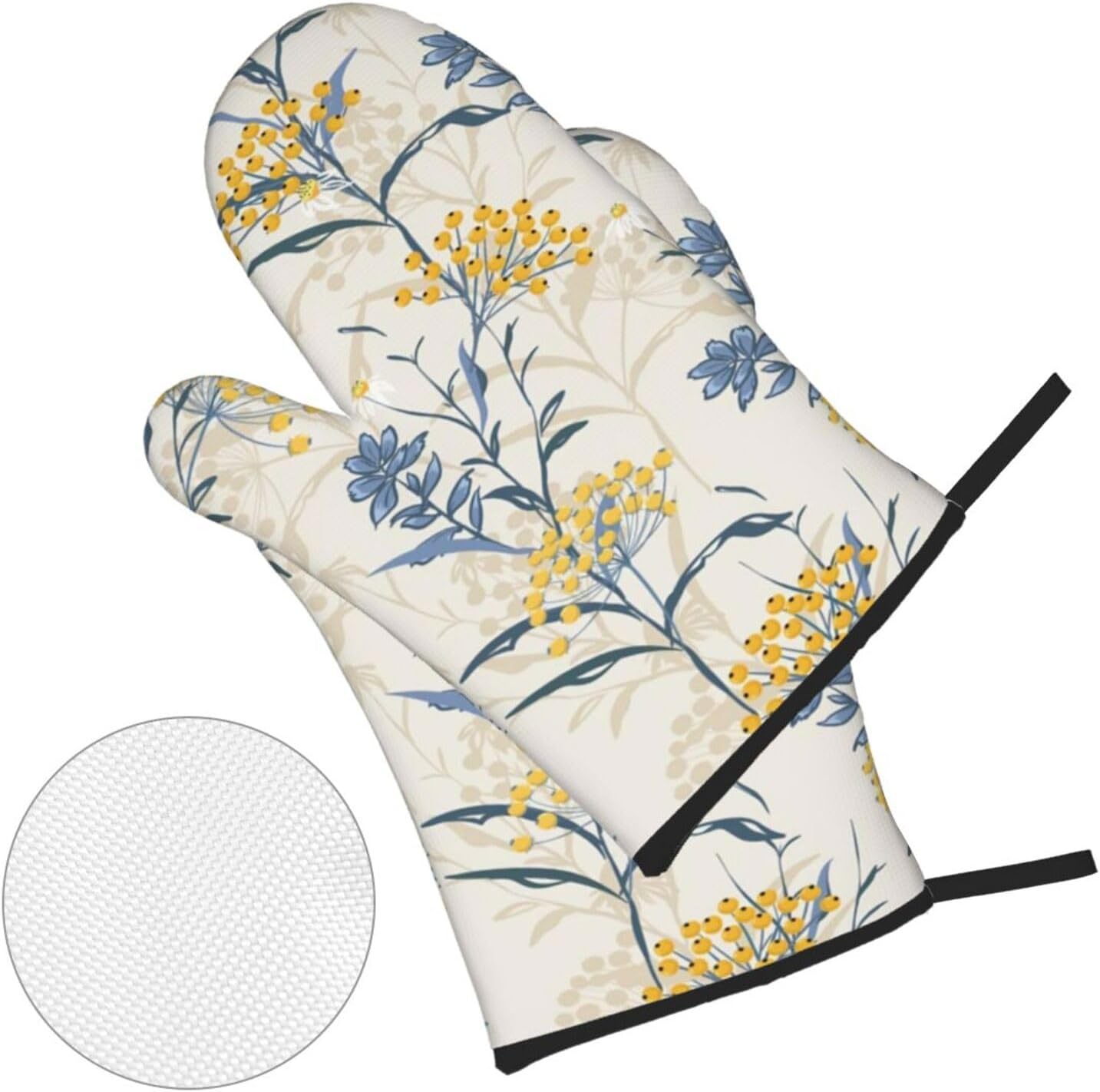 Autumn Yellow Berries and Leaves Fall Colorful Floral On Light Beige Heat Resistant Oven Mitts and Pot Holders Set of 4-500°f Protection Utensil Pocket for Grilling, Baking, Cooking