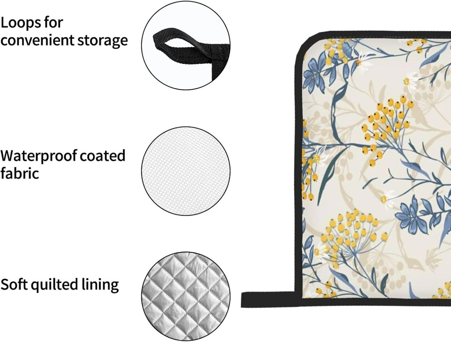 Autumn Yellow Berries and Leaves Fall Colorful Floral On Light Beige Heat Resistant Oven Mitts and Pot Holders Set of 4-500°f Protection Utensil Pocket for Grilling, Baking, Cooking