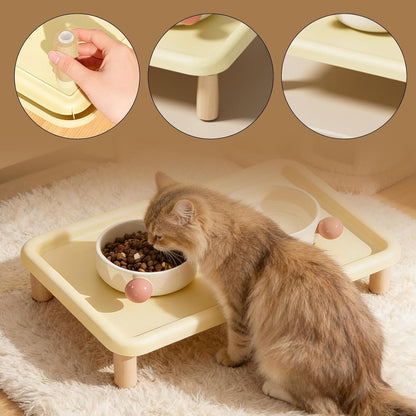 Raised Pet Feeder Stand Water Bowl Dispenser Stand Versatile Protect Neck Comfort Easy to Supplies Elevated Holder, Yellow | Easy Cleaning Anti-Slip Stable Build Ergonomic Neck Care Design
