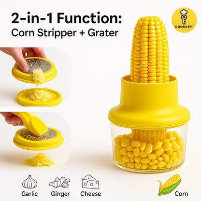 Corn Stripper & Peeler Tool with Built-In Bowl – Safe Non-Slip Handle, Fast Corn Kernel Cutter & Cob Remover, Multi-Purpose Grater for Corn, Ginger & Vegetables (Yellow)