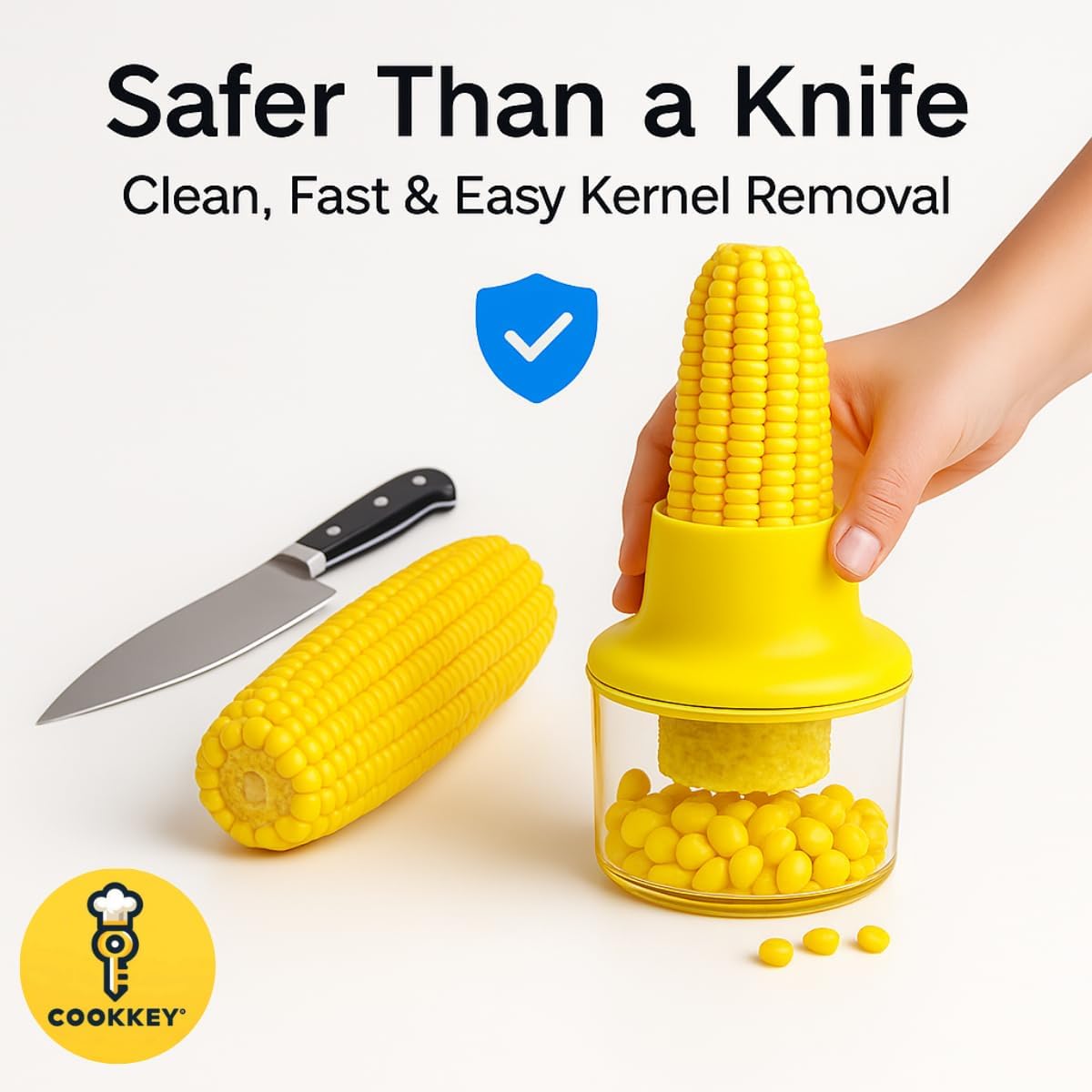 Corn Stripper & Peeler Tool with Built-In Bowl – Safe Non-Slip Handle, Fast Corn Kernel Cutter & Cob Remover, Multi-Purpose Grater for Corn, Ginger & Vegetables (Yellow)