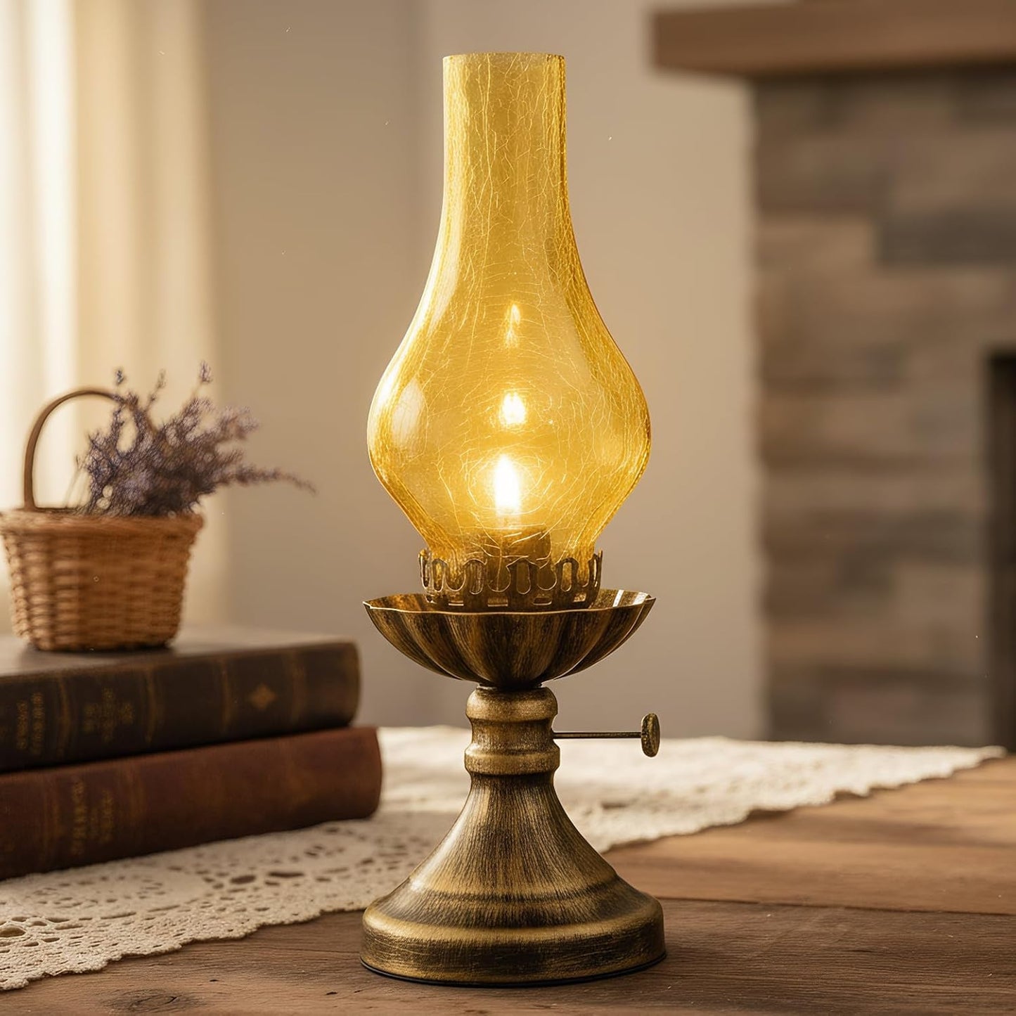 Rustic Lamp,Retro Bedside Lamps with Glass Lampshade,Suitable for Bedrooms, Living Rooms, Bars, Restaurants, Farmhouses, Kitchens,Bulb Included (Brass-Yellow Glass)