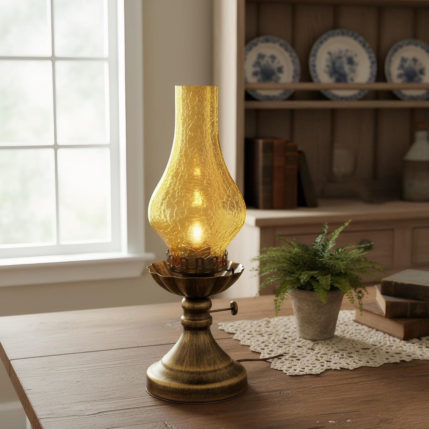 Rustic Lamp,Retro Bedside Lamps with Glass Lampshade,Suitable for Bedrooms, Living Rooms, Bars, Restaurants, Farmhouses, Kitchens,Bulb Included (Brass-Yellow Glass)