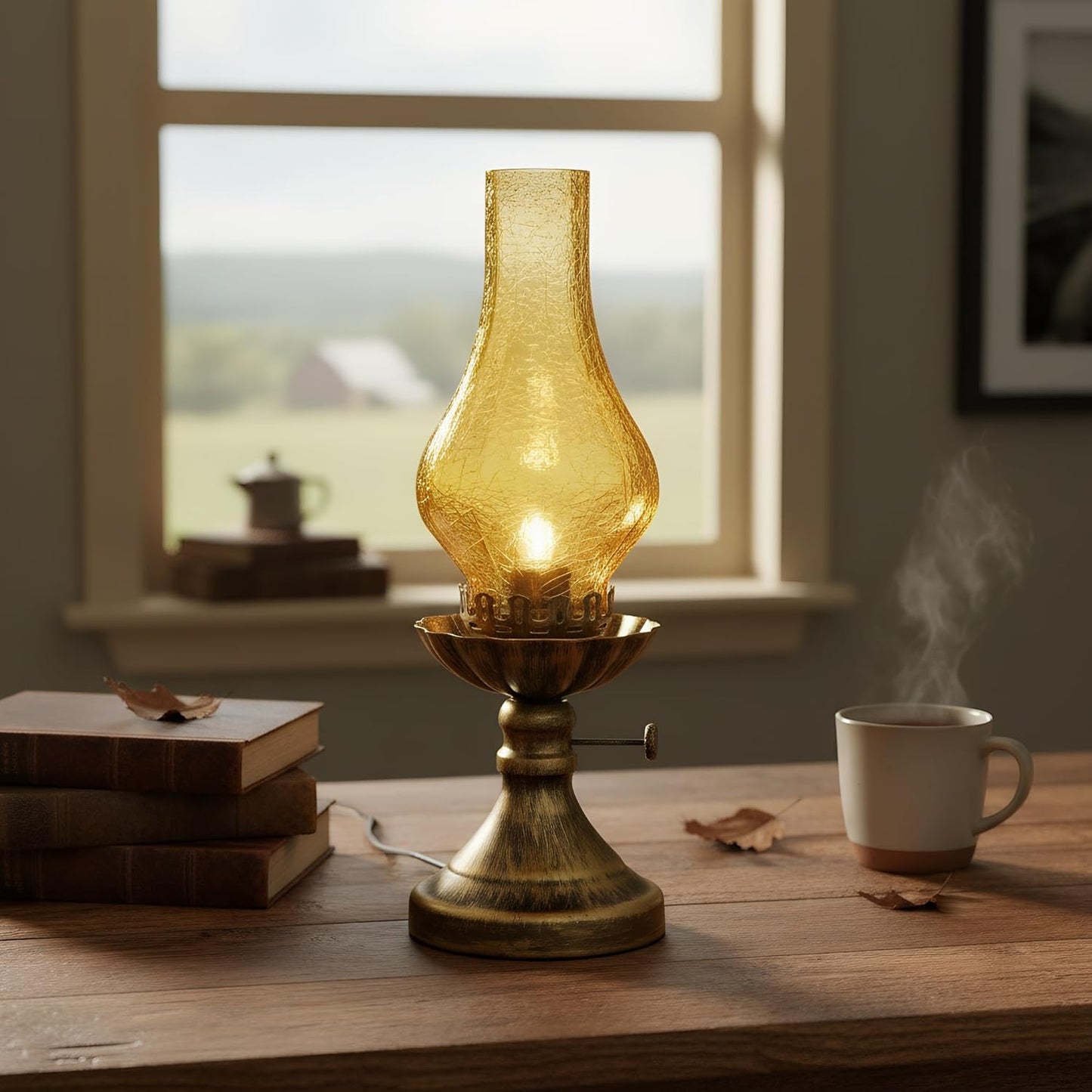 Rustic Lamp,Retro Bedside Lamps with Glass Lampshade,Suitable for Bedrooms, Living Rooms, Bars, Restaurants, Farmhouses, Kitchens,Bulb Included (Brass-Yellow Glass)