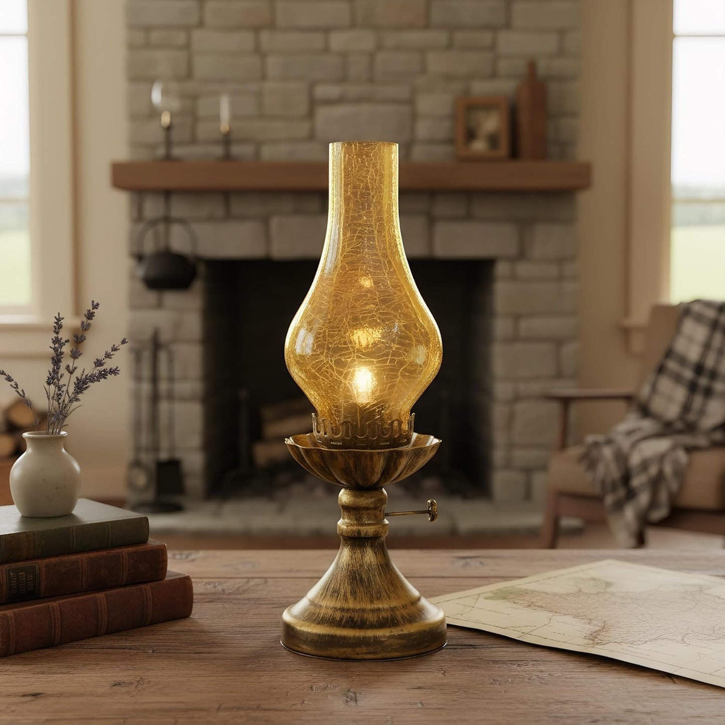 Rustic Lamp,Retro Bedside Lamps with Glass Lampshade,Suitable for Bedrooms, Living Rooms, Bars, Restaurants, Farmhouses, Kitchens,Bulb Included (Brass-Yellow Glass)