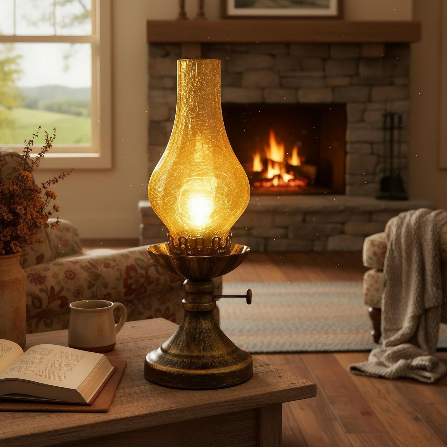 Rustic Lamp,Retro Bedside Lamps with Glass Lampshade,Suitable for Bedrooms, Living Rooms, Bars, Restaurants, Farmhouses, Kitchens,Bulb Included (Brass-Yellow Glass)